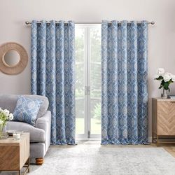 Dreams & Drapes - Blue Damask Curtains W66 x L90 (168 x 229cm) - 2x Panels - Blue Floral Eyelet Curtains & Drapes for Bedroom and Living Room - Delft Curtains in Blue & White