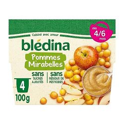 Blédina - Coupelles Fruits Pommes Mirabelles- dès 4/6 Mois - Le Pack de 4x100g