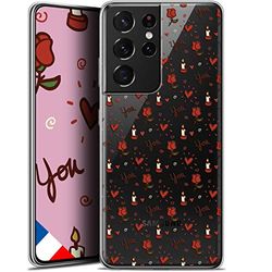 Caseink fodral för Samsung Galaxy S21 Ultra (6.8) [Gel HD-mönster tryckt i Frankrike kärlek Saint Valentine kollektion design ljus och rosor - mjuk - ultratunn]