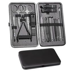 Set per manicure da uomo, 18 pezzi set per la cura delle unghie, pedicure, set di tagliaunghie in acciaio inox portatile per viaggi (nero)