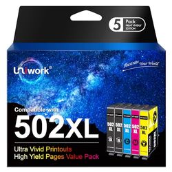 Uniwork 502XL Cartouches d'encre de Remplacement pour Epson 502 502 XL pour Epson Workforce WF-2860 WF-2865 WF-2860DWF WF-2865DWF, Expression Home XP-5105 XP-5100 XP5105