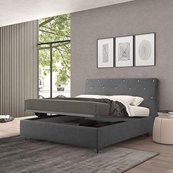 Talamo Italia Lit Coffre Simple Strauss Velours fabriqué en Italie 98 x 109 x 225 cm, Bois, Gris 1, Singolo