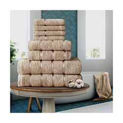 FAIRWAYUK Juego de 8 Toallas para baño, Ultra Suaves, absorbentes de Agua, 100% algodón Egipcio, 4 Caras, 2 Toallas de Mano, 2 Toallas de baño, Natural