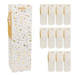 Idena 30357-10 - Fleszakken sterren, 12 stuks, 12 x 39 x 10 cm, papieren zakken, cadeauzakken, kerstzakken