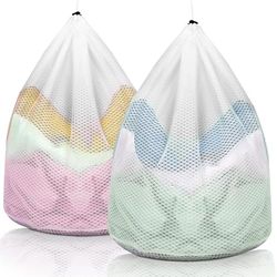AiQInu Pack of 2 Washing Machine Net 40 x 50 cm Washing Machine Mesh Laundry Bag with Drawstring, Washing Machine Shoe Bag