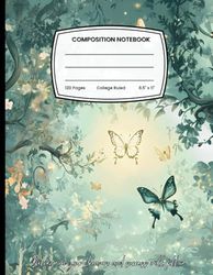 Butterfly Dreamscape: College Ruled Composition Notebook with Vintage, Serene Butterfly Art for School, College, Work - 120 Pages