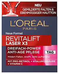 L'Oréal Paris Soin du visage de jour, raffermissant et revitalift Laser X3, avec acide hyaluronique, vitamine C et pro-rétinol, Revitalift Laser X3, 50 ml