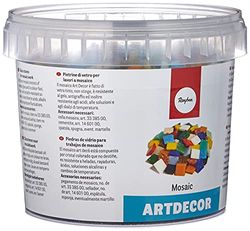 Rayher 1453049, Set tessere per mosaico, tasselli in vetro, piastrelle ideali per decorazioni e fai da te, 1x1 cm, ca. 1300 pz, colori assortiti.