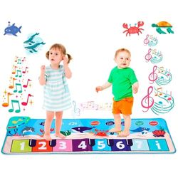 NK Muzikaal tapijt voor baby's, met 8 zeegeluiden, led, piano, speelgoed voor kinderen van 3 tot 5 jaar, origineel Montessori-cadeau, verjaardag, Kerstmis, opvouwbaar, opname/playback-functie (110 x