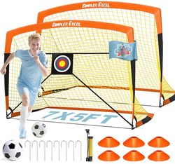 Dimples Excel Voetbaldoel pop-up voetbalnet na voetbaltraining voor kinderen tuin festival cadeau 2 stuks (3 '× 2.2', oranje)