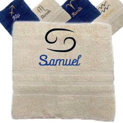 Asciugamano personalizzato con nome ricamato con segni zodiacali Asciugamano personalizzato con segno zodiacale Asciugamano in cotone regalo personalizzato (140 x 70 cm, Cancro)