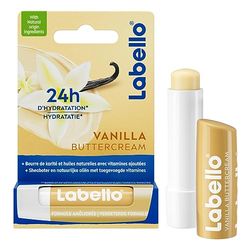 LABELLO Vanilla Buttercream (1 x 5,5 ML), Baume à lèvres enrichi en huiles Naturelles et vitamines C & E, Soin des lèvres Hydratation Longue durée Pendant 24H