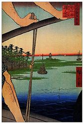 ArtPlaza Hiroshige Utagawa - Haneda Ferry and Benten Shrine, decoratieve panelen, hout, meerkleurig, 60 x 1,8 x 90 cm
