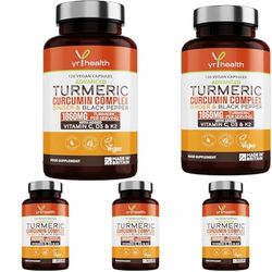 Turmeric Capsules High Strength 1860mg with Black Pepper, Ginger, Vitamin C & D for Immune System & Joints Plus K2 Mk7-120 Vegan Capsules Premium Turmeric Curcumin – Made in The UK by YrHealth