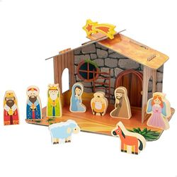 WOOMAX - Belén de Madera Infantil magnético, 11 Piezas, 2 en 1, Piezas magnéticas para Nevera, Fácil Montaje, Nacimiento Navidad, Pesebre, Reyes Magos, para niños +3 años, Decoración navideña (47693)