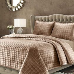 Tribeca Living Florence Parure de lit surdimensionnée en Velours, Microfibre, Taupe, pour lit Simple
