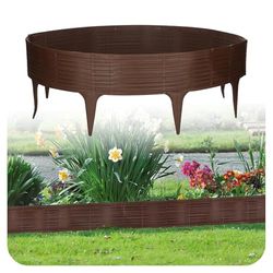 GARDENIX Recinzione per prato in plastica – Bordo per aiuole effetto salice, 3,9 m, bordo per aiuole marrone, 5 moduli, resistente ai raggi UV, palizzata da giardino versatile