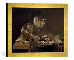 Ingelijst beeld van Willem Claesz. Heda "Stilleven met Nautiluspokal", kunstdruk in hoogwaardige handgemaakte fotolijst, 40x30 cm, Gold raya