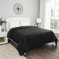 Lavish Home Black Coverlet-Full/Queen Size-Basket Weave Quilted Pattern-Soft & Lightweight Bedding for All Seasons-Solid Color Bedspread, Polyester