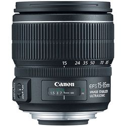 Canon EF-S 15-85 mm f/3,5-5,6 IS USM - alvo para Canon (distância focal de 15 - 85 mm, abertura f/3,5-38, zoom ótico 5,6 X, estabilizador, diâmetro: 72 mm) preto