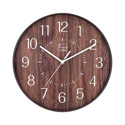 THINIA HOME - Reloj de Pared Madera Oscura Ø30cm, Hogar, Oficina y Despacho, Movimiento Agujas Continuo, Extra Silencioso, Números Color Blanco, Diseño Tradicional, Estilo Vintage, Color Madera