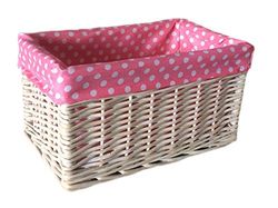Red Hamper Pink Spotty Lined Wicker Open Storage Basket Set of 4, Brown, 23 x 47 x 34 cm