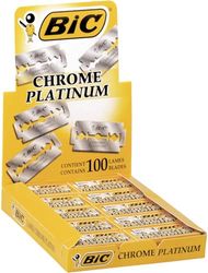 BIC Chrome Platinum - 100 Lames à Double Tranchant en Acier Inoxydable pour Rasoir de Sûreté, Rasage Précis et Confortable