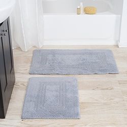 Lavish Home 2-Piece Cotton Bathroom Mat Set Set di 2 tappetini da Bagno in Cotone, Argento, 35"x22"x0.5", 2 unità