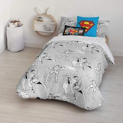 BELUM | Superman påslakan | Modell Superman Grey påslakan | Påslakan med knappar | Påslakan 100% bomull | Påslakan (90 sovrum (155x220 cm.))