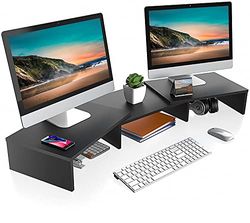 FITUEYES Houten Monitorstandaard Draaibare PC Laptop Computerscherm Verhoger,Lengte Verstelbaar Monitor Printer Verhoger 92,5-108x23,5x10,2cm, Maximale Belasting: 25kg Zwart DT108001WB
