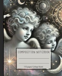 Composition Notebook College Ruled:: Vintage Cherub Angels Charcoal Sketch Design, Celestial Aesthetic for School, College, or Work