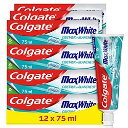 COLGATE - Dentifricio Colgate Max White Cristalli Bianchezza - Dentifricio Bianchezza - Tubo Riciclabile - Confezione da 12 Tubi di Dentifricio da 75 ml