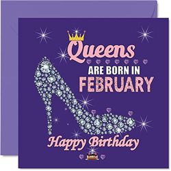 Birthday Cards for Women - Queens Are Born In February - Happy Birthday Cards for Wife Girlfriend Mum Daughter Sister Grandma Auntie Grandmother Friend, 145mm Humour Greeting Gift Ideas