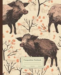 Composition Notebook College Ruled: Vintage Wild Boar Illustration Journal | Cute Aesthetic For School, College, Office, Work