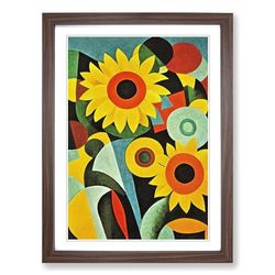 Sunflowers Abstract Framed Wall Art Print, Ready to Hang Picture for Living Room Bedroom Home Office, Walnut A2 (48 x 66 cm)