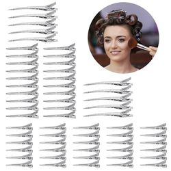 OOTDAY Pinces à cheveux, crocodile en métal avec trous, pinces à cheveux à bec de canard, pinces à cheveux en métal argenté, pour rouleau à cheveux épais, Lot de 60
