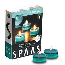 Spaas 24 Scented Clearlights, Tealights in Transparent Clear Cup, 4.5 Hours, Velvet Luxury