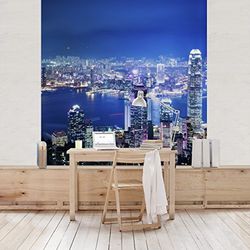 Apalis Yokohama 98158 Papel pintado fotográfico cuadrado | Papel pintado de fieltro para pared, foto 3D, papel pintado fotográfico para dormitorio, salón, cocina, tamaño: 288 x 288 cm, color azul