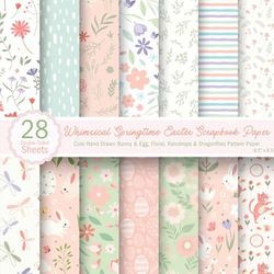 Whimsical Springtime Easter Scrapbook Paper: 28 Double-Sided Decorative Sheets – Bunny & Egg Patterns, Pastel Florals, Stripes, Raindrops & ... for DIY Crafts, Card Making & Junk Journaling