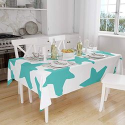 Bonamaison, Anti-moisissure, Séchage Rapide, Résistant aux Taches, Lavable en Machine, 100% Polyester Nappe de Table, Turquoise, Blanc, 140 x 160 Cm - Conçu et Fabriqué en Turquie