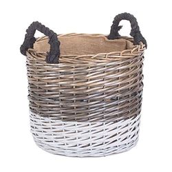 Red Hamper Large Round Triple Tone Chunky Wicker Lined Storage Basket, Brown