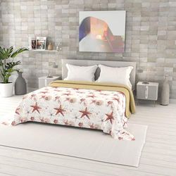 Italian Bed Linen Fantasy Printed Summer Quilt, Polyester Filling, Starfish, 260 x 270 cm