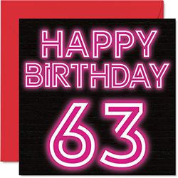 Divertidas tarjetas de cumpleaños número 63 para hombres y mujeres, neón brillante, tarjeta de feliz cumpleaños para papá, mamá, abuelo, niñera, abuela, tío y primo, tarjetas de felicitación de 145
