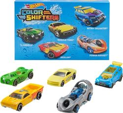 Hot Wheels Color Shifters Set van 5 van kleur veranderende auto's, kleur verandert steeds opnieuw door onderdompeling in warm en ijskoud water, set speelgoedauto's, voor kinderen vanaf 3 jaar, GMY09