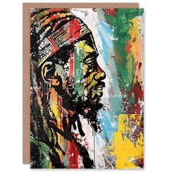 Artery8 Greeting Card Rastafari Man Portrait Modern Colourful Painting Blank For Him Or Her Art Birthday Card