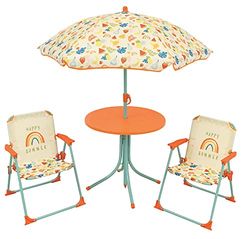 FUN HOUSE FRUITY'S Tuinmeubelset voor kinderen, met tafel, hoogte 46 x Ø 46 cm, twee stoelen, 53 x 38,5 x 37,5 cm (h x b x d) en een parasol hoogte 125 x Ø 100 cm, meerkleurig 713467