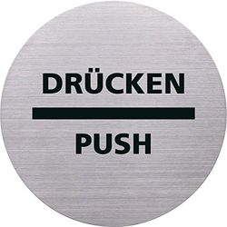 helit H6271700 – Pictogram Push Push, Diameter 115 mm/Self Adhesive with Adhesive Pad, Stainless Steel