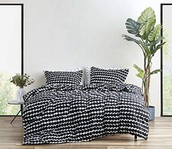Marimekko - Juego de Funda de edredón tamaño Queen, Ropa de Cama de algodón con Fundas a Juego y Cierre de botón, decoración del hogar para Todas Las Estaciones (Color Negro asymatto, Queen)