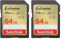 SanDisk 64GB Extreme SDXC card + RescuePro Deluxe up to 170 MB/s UHS-I Class 10 U3 V30 (Pack of 2)