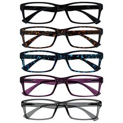 The Reading Glasses Company 5 Pack Readers Black Brown Blue Purple Grey Mens Womens RRRRR92-12357 +1.50